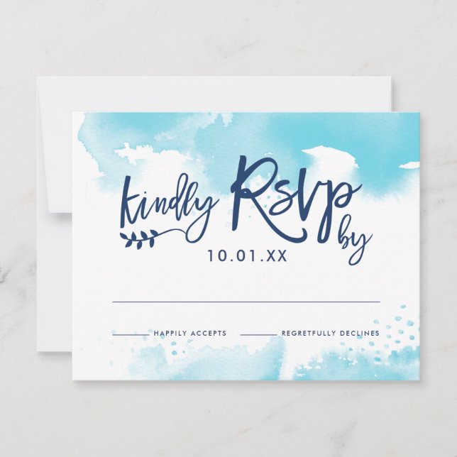 RSVP RESPONSE CARD stylish aqua blue watercolor (Front)