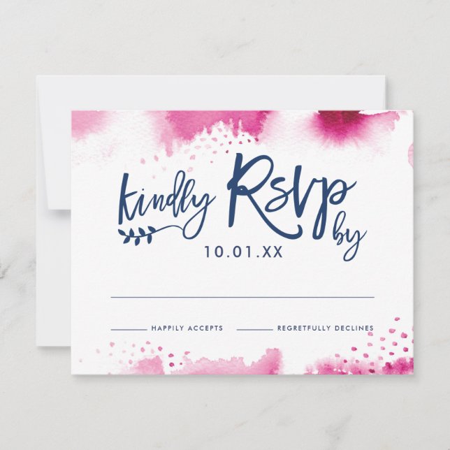 RSVP RESPONSE CARD stylish dark pink watercolor (Front)