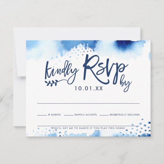 RSVP RESPONSE CARD stylish navy blue watercolor (Front)