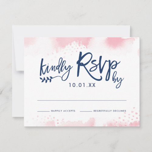 RSVP RESPONSE CARD stylish navy pink watercolor