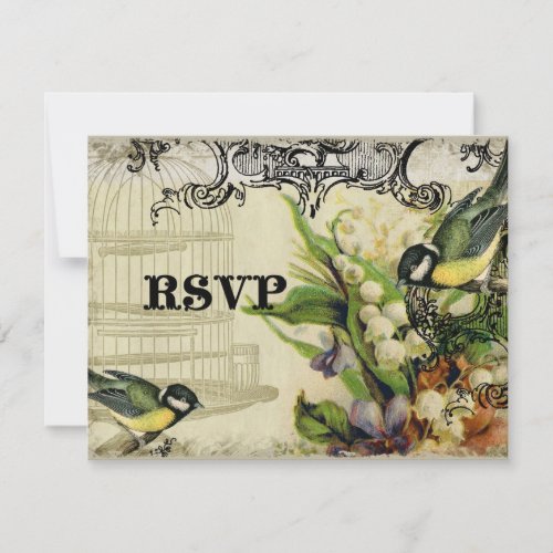 RSVP Response Card _ Yellow Song Bird Cage Floral