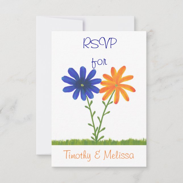 RSVP Response Cards, Blue & Orange Flowers (Front)