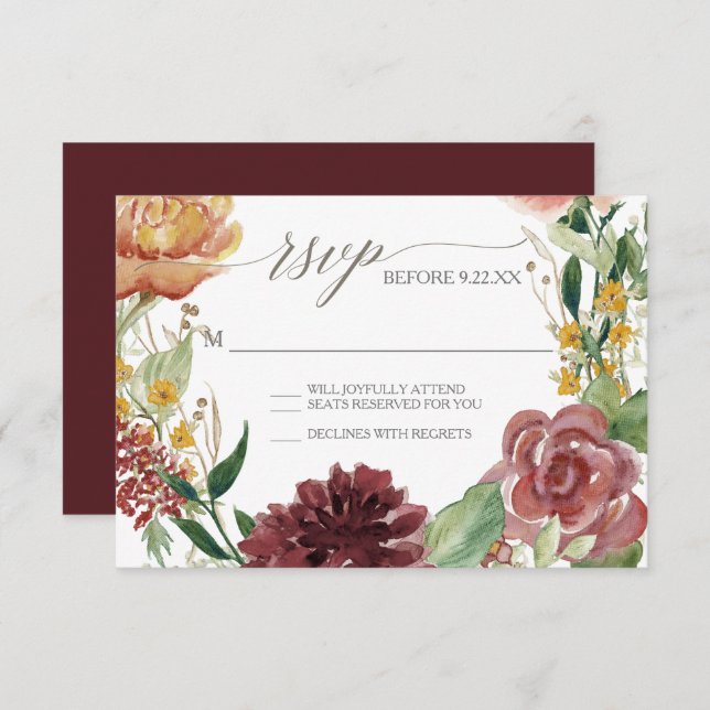 RSVP Response Fall Chrysanthemum Blush Roses Invitation (Front/Back)