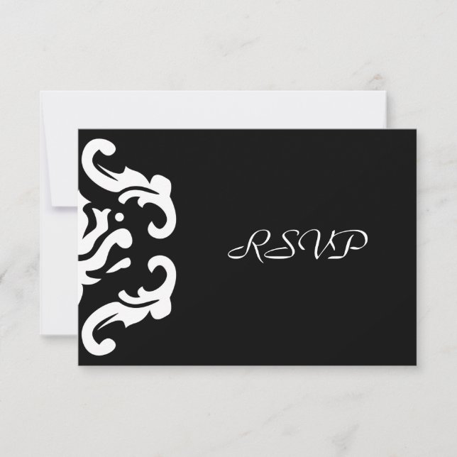 RSVP Response in Stylish Black & White Damask (Front)