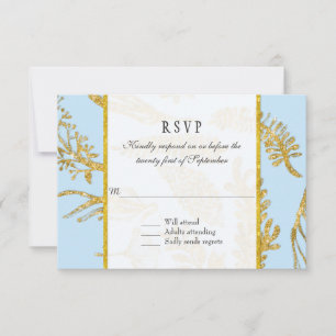 RSVP Response Modern Hand Drawn Leaf Leaves Gold