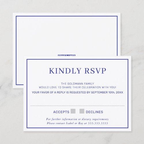 RSVP RESPONSE simple minimal border royal blue Invitation