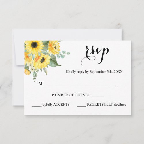 RSVP response Sunflowers Greenery Wedding card