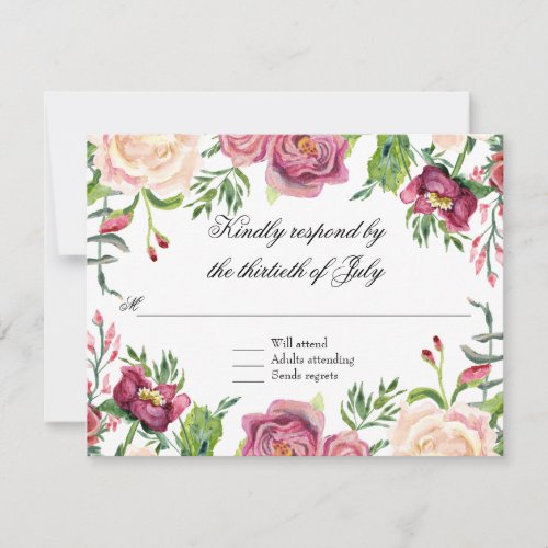 RSVP Response Watercolor Navy Pink Floral Burgundy