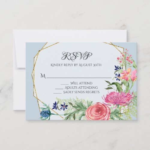 RSVP Response Watercolor Pink Floral Dusty Blue