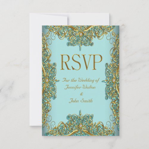RSVP Response Wedding Ornate Gold Blue Personalized Invite