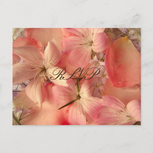 RSVP, Romantic Pink Flowers Invitation Postcard (Front)