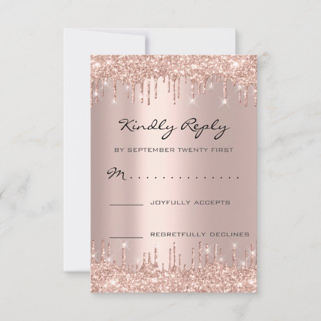 RSVP Rose Blush Drips Glitter Bridal Birthday Card (Front)