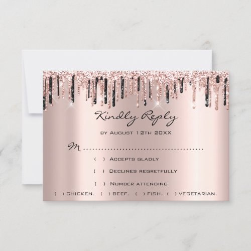 RSVP Rose Drips Glitter Bridal Shower Black Drips