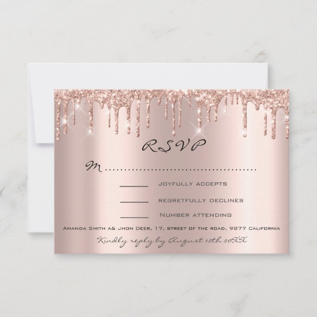 RSVP Rose Drips Glitter Bridal Shower Wedding Card (Front)