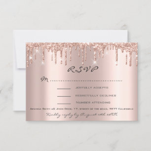 RSVP Rose Drips Glitter Bridal Shower Wedding Card