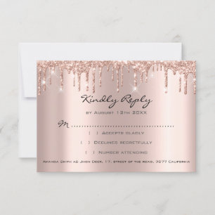 RSVP Rose Drips Glitter Bridal Shower Wedding Card