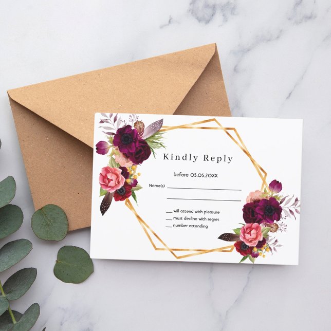 RSVP rose gold birthday flowers burgundy white (Creator Uploaded)