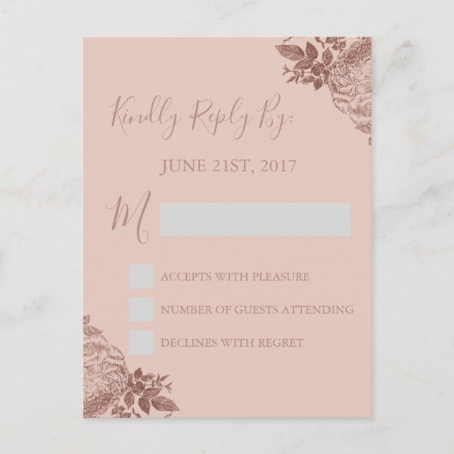 RSVP - Rose Gold Blush Pink Wedding Response Card (Front)