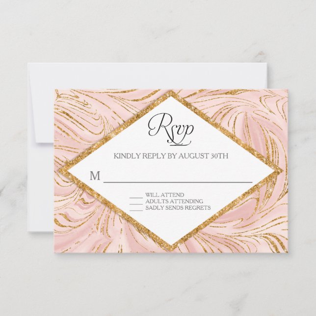 RSVP Rose Gold Faux Glitter Marble Blush Paper Card (Front)
