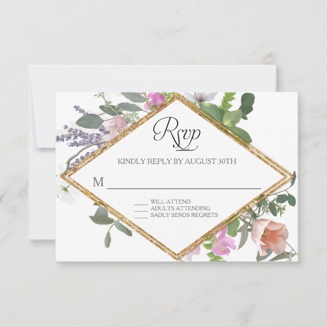 RSVP Rose Gold Faux Glitter Wildflower Floral Art (Front)