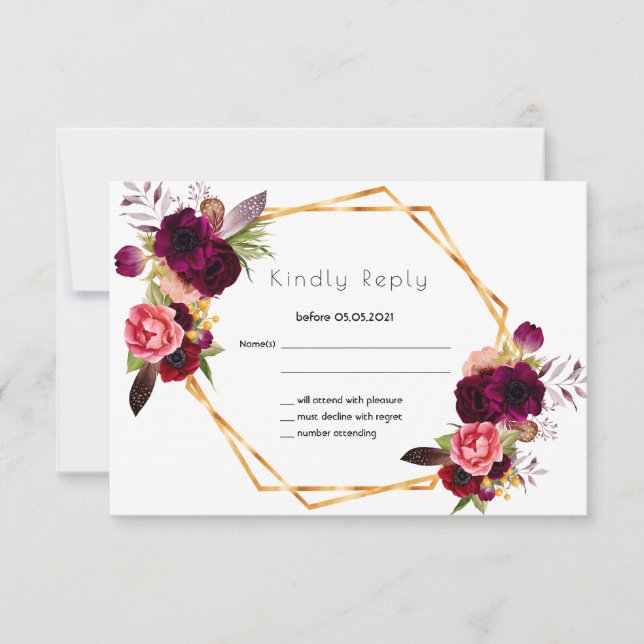 RSVP rose gold wedding flowers burgundy white (Front)