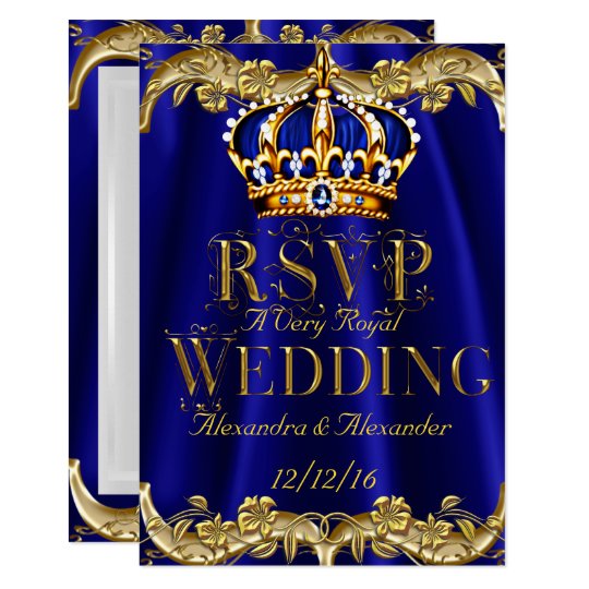 RSVP Royal Blue Navy Wedding Gold Crown Card RSVP Royal Blue Navy Wedding Gold Crown Card