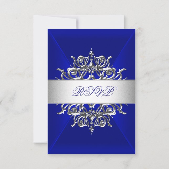 RSVP Royal Blue On Silver Birthday Party Card (Front)