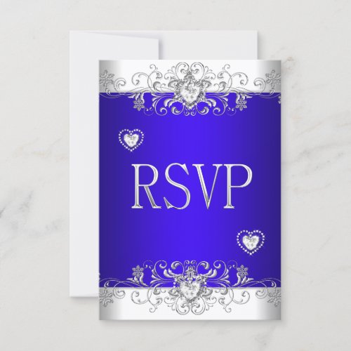 RSVP Royal blue Wedding White Diamond Hearts