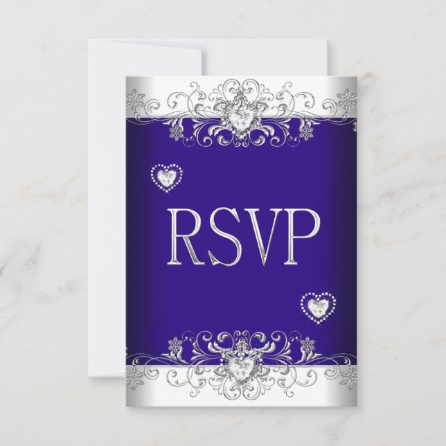RSVP Royal blue Wedding White Diamond Hearts 2 (Front)