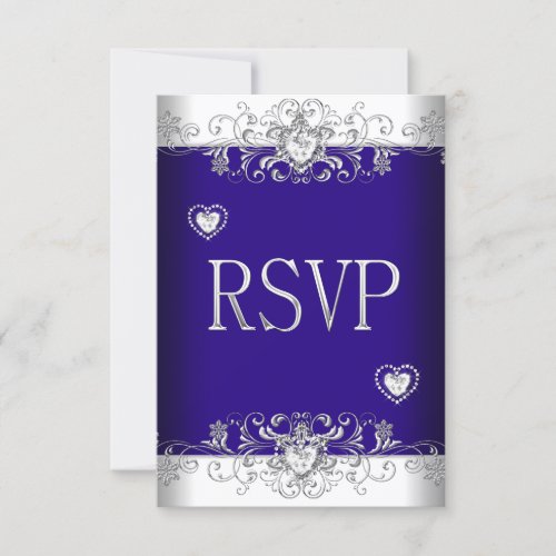 RSVP Royal blue Wedding White Diamond Hearts 2