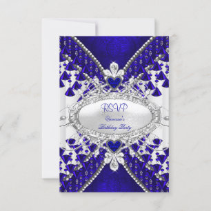 RSVP Royal Blue White Heart Diamond Card