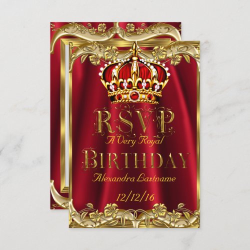 RSVP Royal Red Birthday party Gold Crown 