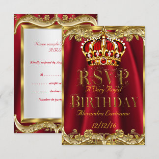 RSVP Royal Red Birthday party Gold Crown  Card
