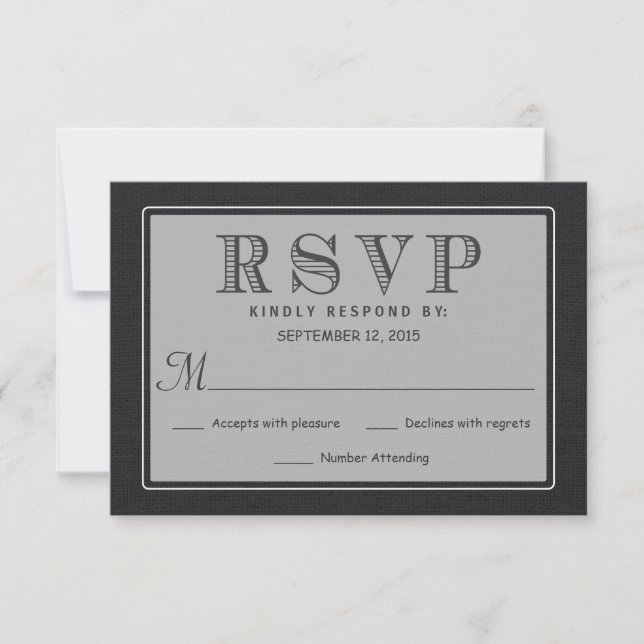 RSVP Rustic Black Burlap Wedding Reply Card (Front)