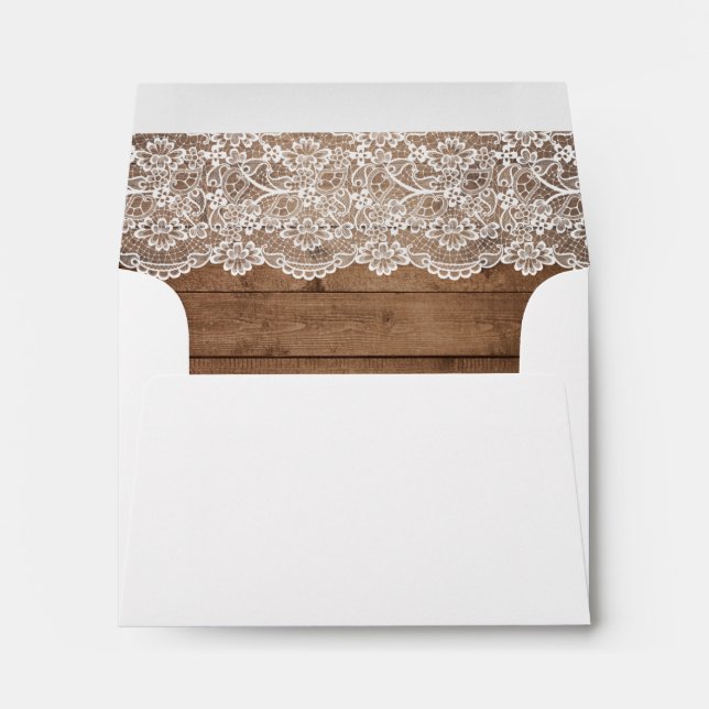 RSVP - Rustic Country Barn Wood Lace Pattern Envelope (Back (Bottom))