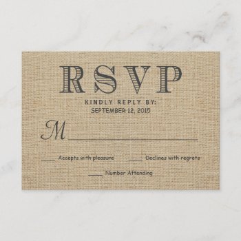 Rsvp Rustic Country Burlap Wedding Reply Cards by weddingtrendy at Zazzle
