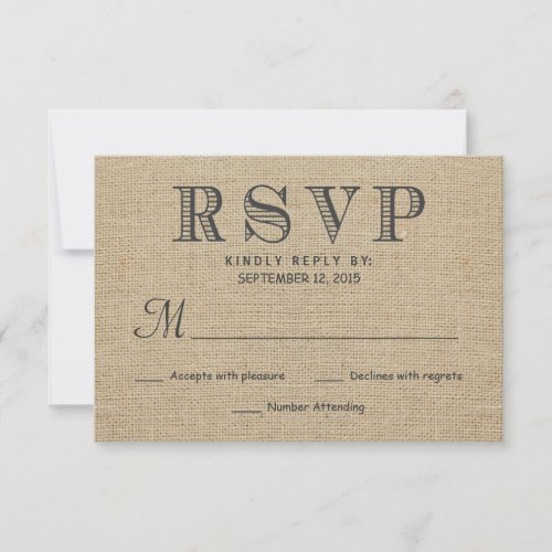 RSVP Rustic Country Burlap Wedding Reply Cards
