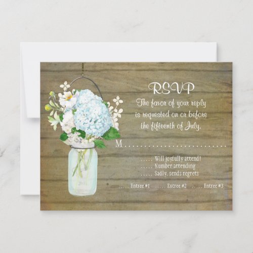 RSVP Rustic Country Mason Jar Blue Hydrangeas