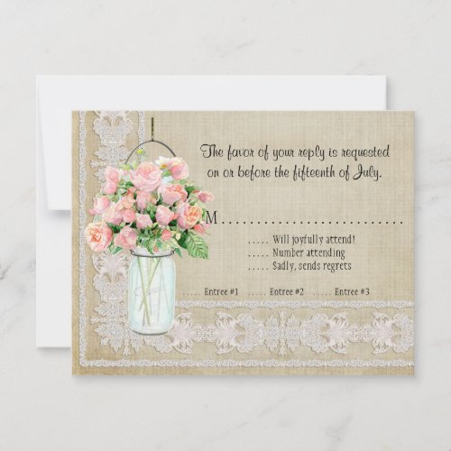 RSVP Rustic Country Mason Jar Blush Pink Roses