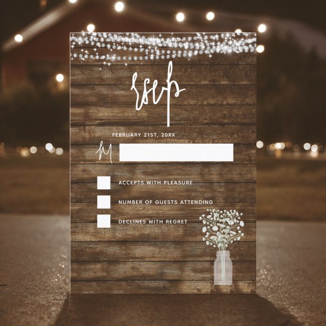 RSVP Rustic Farmhouse String Lights Country Invitation (Creator Uploaded)