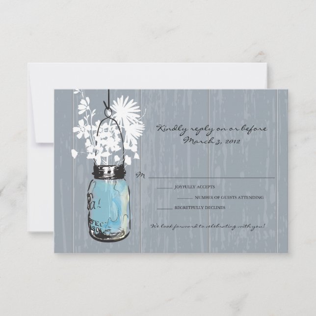 RSVP Rustic Hanging Mason Jar Wedding Card (Front)