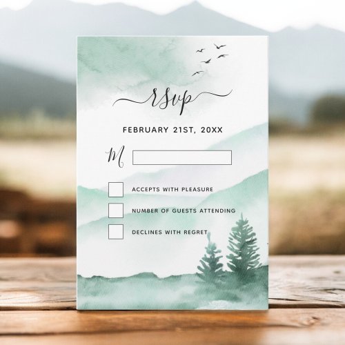 RSVP Rustic Mountains Forest Watercolor Modern Invitation