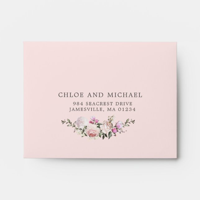RSVP - Rustic Pink Rose Floral Address Envelope (Front)