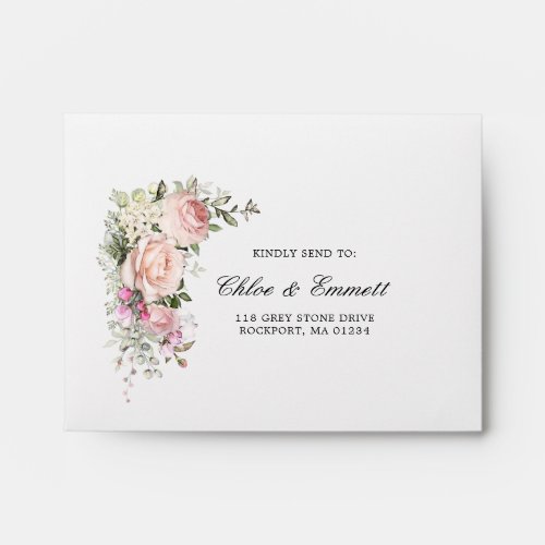 RSVP _ Rustic Pink Rose Floral Address Envelope