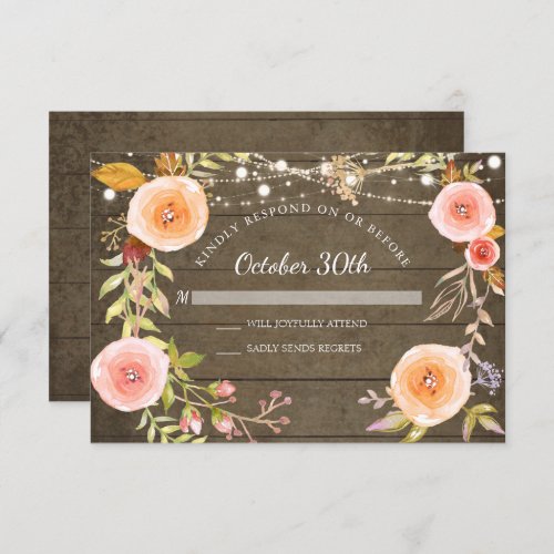 RSVP Rustic Twinkle Lights Wood Botanical Floral Invitation