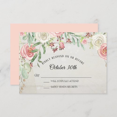 RSVP Rustic Watercolor Art Blush Ivory Rose Floral Invitation