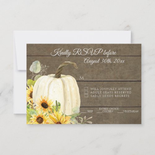 RSVP Rustic Watercolor Floral White Pumpkin Wooden Invitation