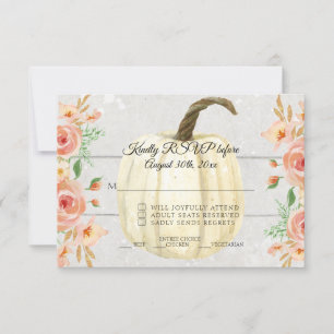 RSVP Rustic Watercolor Floral White Pumpkin Wooden Invitation