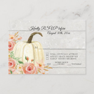 RSVP Rustic Watercolor Floral White Pumpkin Wooden Invitation