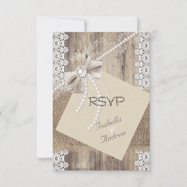 RSVP Rustic Wedding Beige Pearl Lace Wood Burlap 4 (Front)